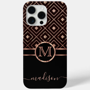 Monogram Black en Roos Gold Diamond Pattern iPhone 15 Pro Max Hoesje