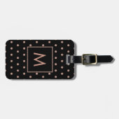 Monogram Black en Roos Gold Polka Dot Pattern Bagagelabel (Voorkant horizontaal)