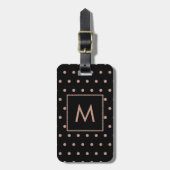 Monogram Black en Roos Gold Polka Dot Pattern Bagagelabel (Voorkant verticaal)