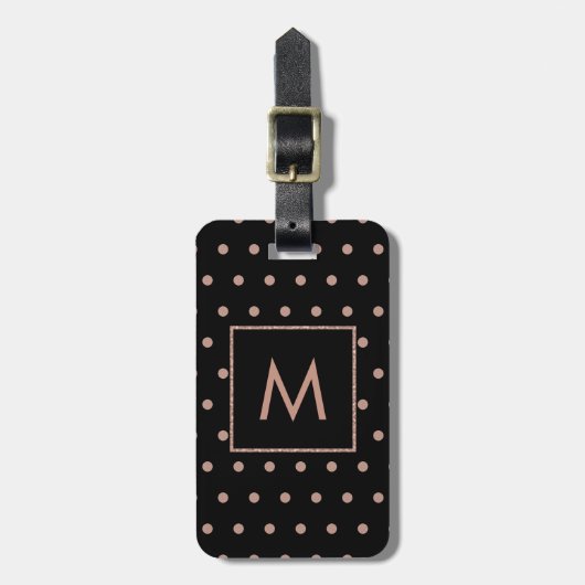 Monogram Black en Roos Gold Polka Dot Pattern Bagagelabel (Voorkant verticaal)