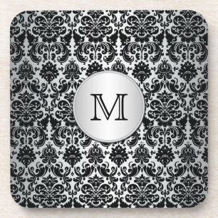 Monogram Black en Silver Damask Onderzetter Set (6