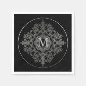 Monogram Black en Silver Filigree Motif Napkins Servetten (Voorkant)