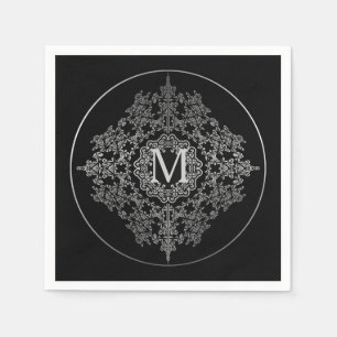 Monogram Black en Silver Filigree Motif Napkins Servetten