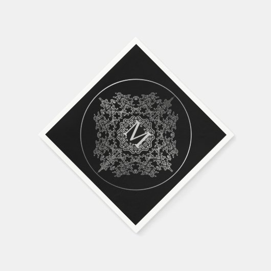 Monogram Black en Silver Filigree Motif Napkins Servetten (Hoek)