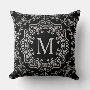 Monogram Black en Silver Filigree Motif Pillow Kussen