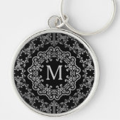 Monogram Black en Silver Filigree Motif Sleutelhan Sleutelhanger (Voorkant)
