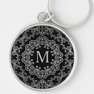Monogram Black en Silver Filigree Motif Sleutelhan Sleutelhanger