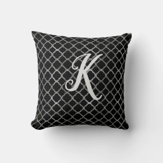 Monogram Black en Silver Glitter Quatrefoil Kussen