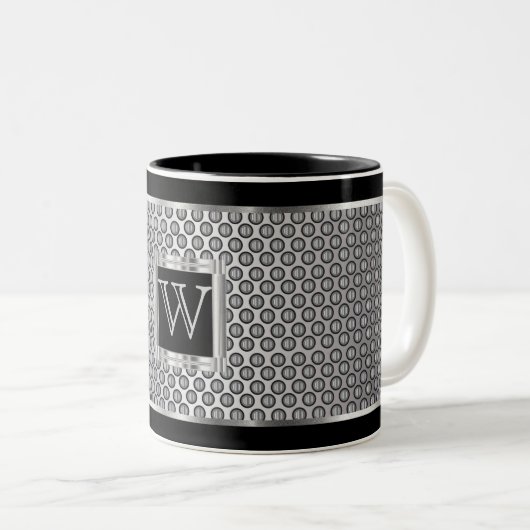 Monogram Black en Silver Metal Mesh Tweekleurige Koffiemok (Voorkant rechts)