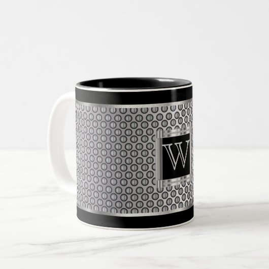 Monogram Black en Silver Metal Mesh Tweekleurige Koffiemok (Voorkant links)