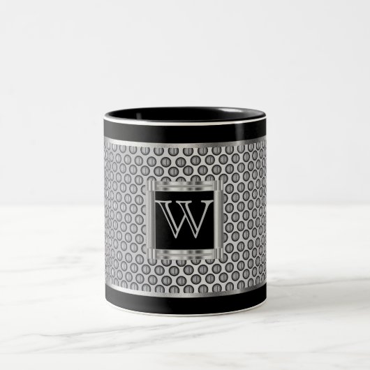Monogram Black en Silver Metal Mesh Tweekleurige Koffiemok (Center)