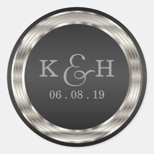 Monogram Black en Silver Metallic Round Labels (Voorkant)