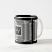 Monogram Black en Silver Steel Metal Mesh Tweekleurige Koffiemok (Voorkant rechts)