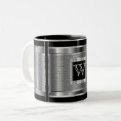 Monogram Black en Silver Steel Metal Mesh Tweekleurige Koffiemok (Voorkant links)