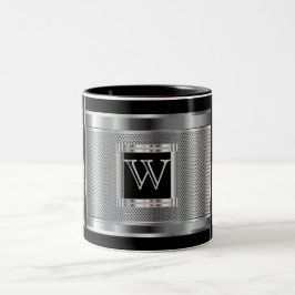 Monogram Black en Silver Steel Metal Mesh Tweekleurige Koffiemok