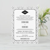 Monogram Black en White Art Deco Wedding Kaart (Staand voorkant)
