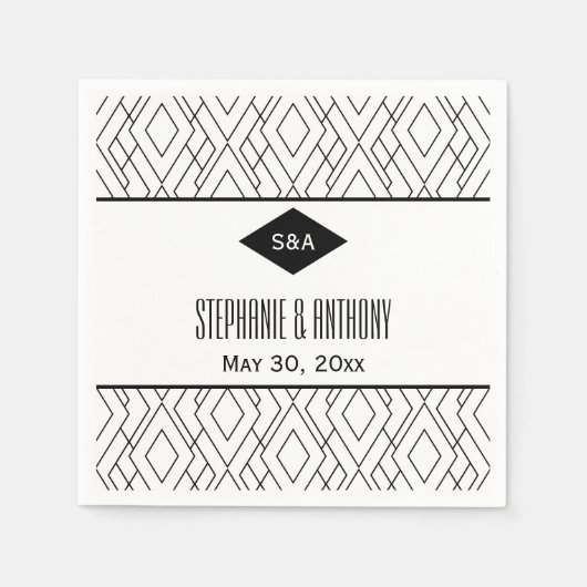Monogram Black en White Art Deco Wedding Servet (Voorkant)