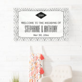 Monogram Black en White Art Deco Wedding Spandoek (Insitu)