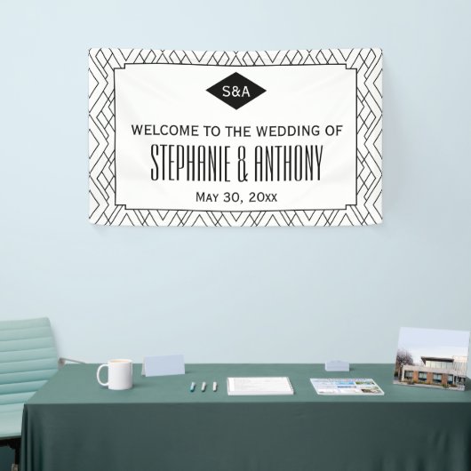 Monogram Black en White Art Deco Wedding Spandoek (Beurs)