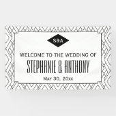 Monogram Black en White Art Deco Wedding Spandoek (Horizontaal)