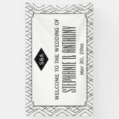 Monogram Black en White Art Deco Wedding Spandoek (Verticaal)