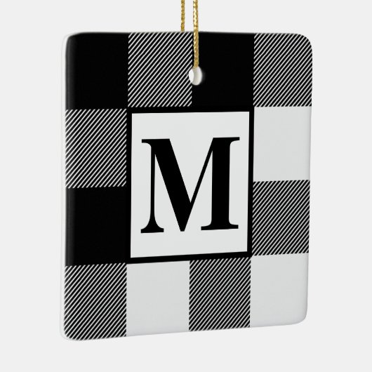 Monogram Black en White Buffalo Plays Kerstmis Keramisch Ornament (Rechts)