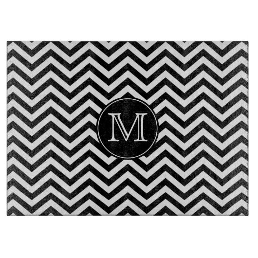 Monogram Black en White Chevron Cutting Board Snijplank (Voorkant)