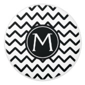 Monogram Black en White Chevron Stripes Keramische Knop (Voorkant)