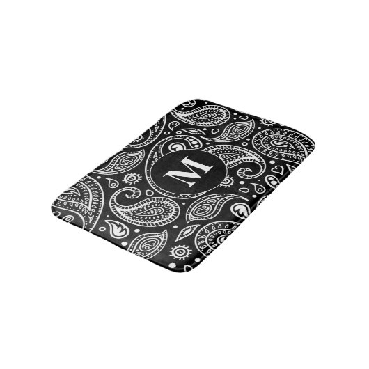 Monogram Black en White Floral Paisley Pattern Badmat (Gekanteld)