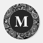 Monogram Black en White Floral Paisley Pattern Magneet (Voorkant)
