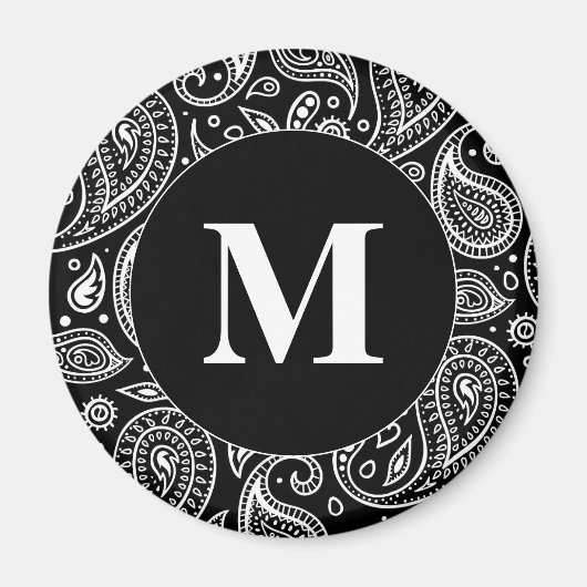 Monogram Black en White Floral Paisley Pattern Magneet (Voorkant)