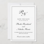 Monogram Black en White Formal Elegant Wedding Save The Date (Voorkant)