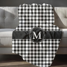 Monogram Black en White Gingham Fleece Deken