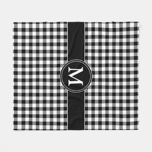 Monogram Black en White Gingham Fleece Deken (Voorkant (Horizontaal))