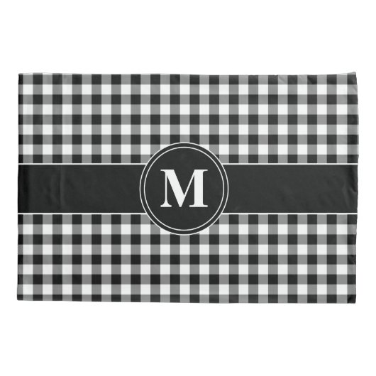 Monogram Black en White Gingham Kussensloop (Achterkant)
