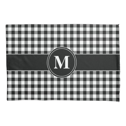 Monogram Black en White Gingham Kussensloop (Voorkant)