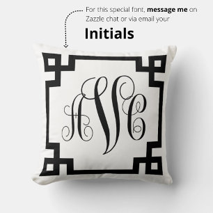 Monogram Black en White Greek Key Border Pillow Kussen