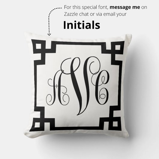 Monogram Black en White Greek Key Border Pillow Kussen
