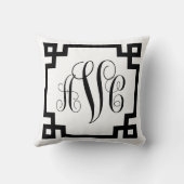 Monogram Black en White Greek Key Border Pillow Kussen (Achterkant)
