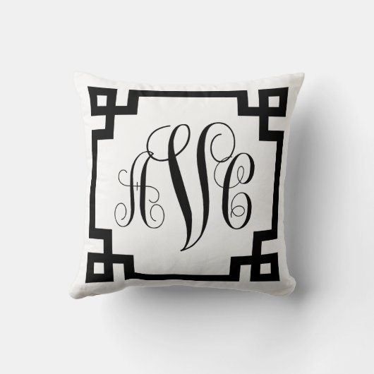 Monogram Black en White Greek Key Border Pillow Kussen (Achterkant)