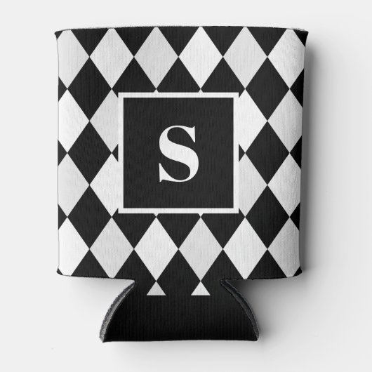 Monogram Black en White Harlequin Diamond Pattern Blikjeskoeler (Voorkant)