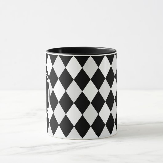 Monogram Black en White Harlequin Diamond Pattern Mok (Midden)