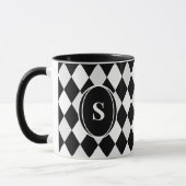 Monogram Black en White Harlequin Diamond Pattern Mok (Links)