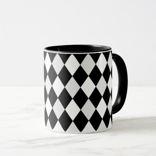 Monogram Black en White Harlequin Diamond Pattern Mok (Voorkant rechts)