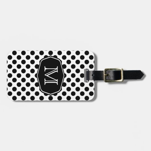 Monogram Black en White Polka Dot Bagagelabel (Voorkant horizontaal)