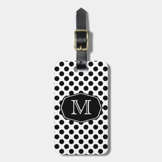 Monogram Black en White Polka Dot Bagagelabel (Voorkant verticaal)