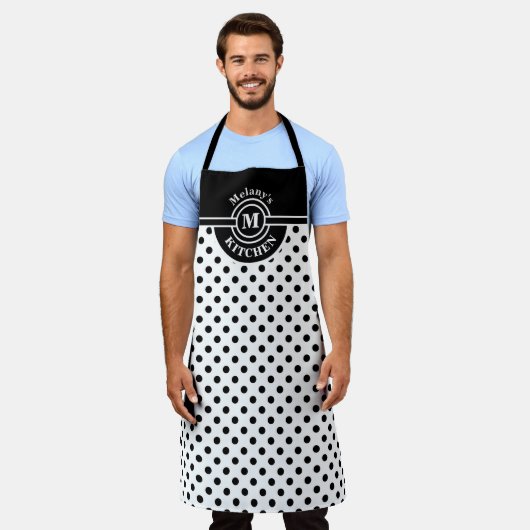 Monogram Black en White Polka Dot Kitchen Schort (Gedragen)