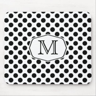 Monogram Black en White Polka Dot Mousepad Muismat