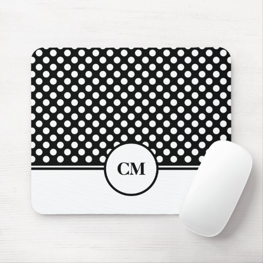 Monogram Black en White Polka Dot Pattern Muismat (Met muis)