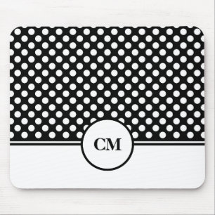 Monogram Black en White Polka Dot Pattern Muismat